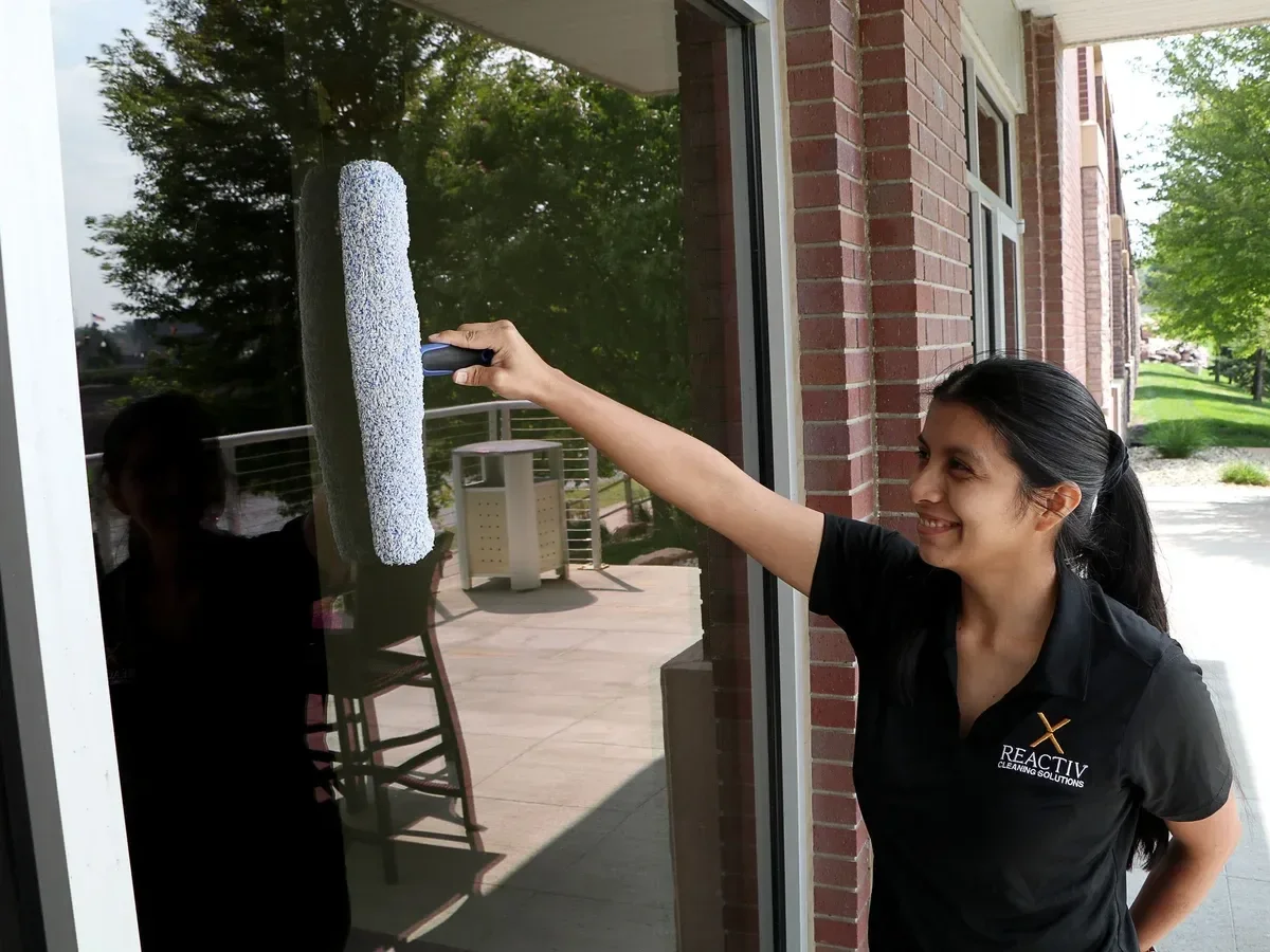 Professional commercial cleaning team at work